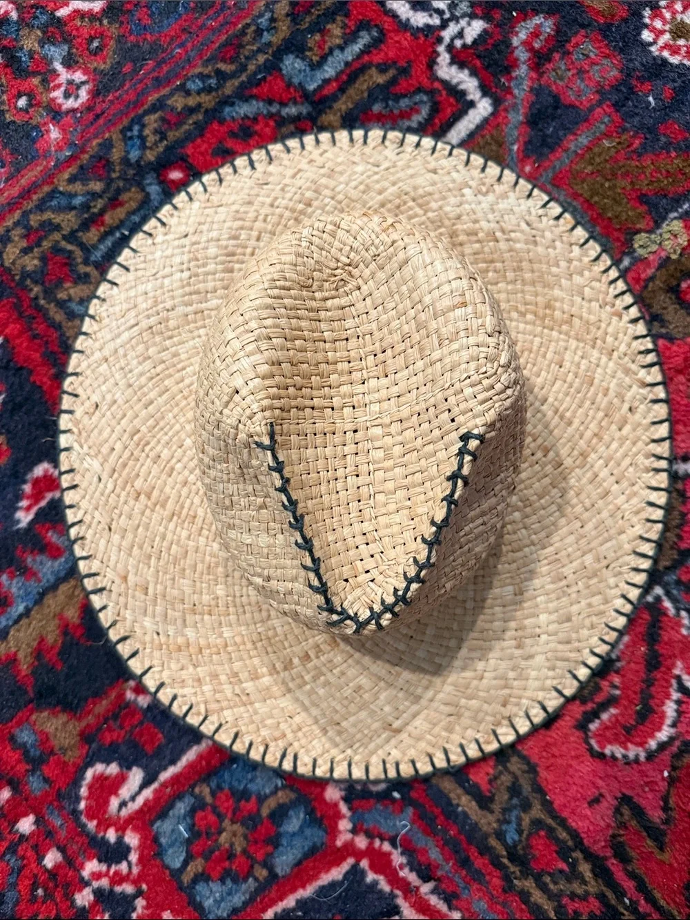 Wyeth by Todd Magill Natural Straw Wide-Brim Hat with Black Stitching